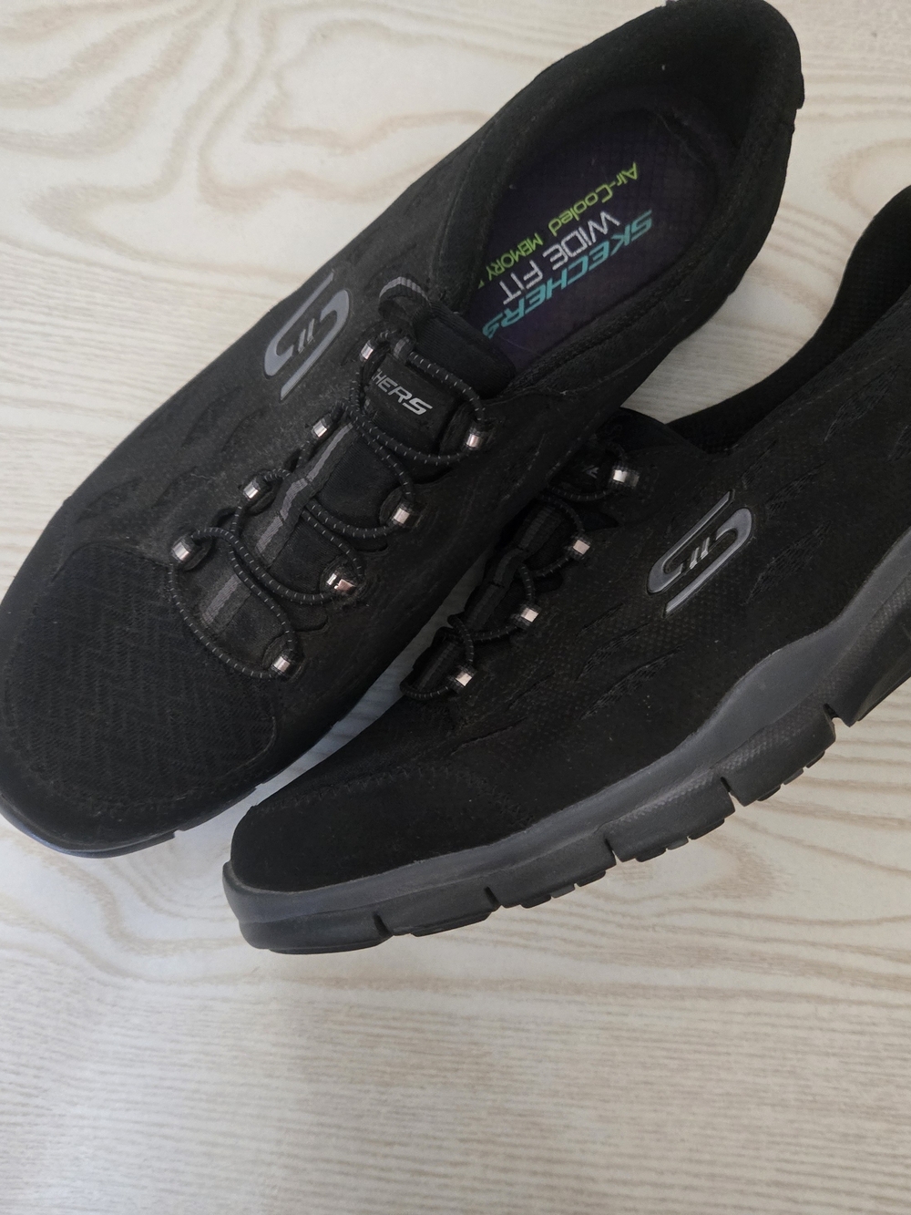 Skechers Womens Wide Fit Black Slip-On Walking Shoes Memory Foam